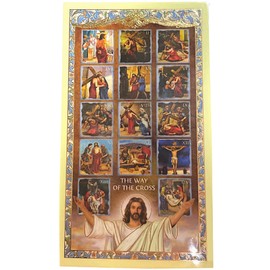 Needzo Stations of the Cross Laminated Prayer Cards, Bulk Catholic Easter Blessing Card Set, Pack of 5, 4.125 Inches