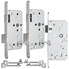 AGT Deadlock – Set of 3 Deadlock Mortice Locks for Room Doors, Trap, DIN Right (Bathroom Door Lock, Mortice Room Door Lock, Door Fittings)