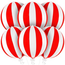 KatchOn, Huge Red and White Carnival Balloons - 22 Inches, Pack of 6 | Red and White Striped Balloon for Carnival Decoration | Circus Balloons For Birthday, Retro, 70s, Circus Theme Party Decorations