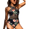 Hilor Women's One Piece Swimwear Front Crossover Swimsuits Hollow Bathing