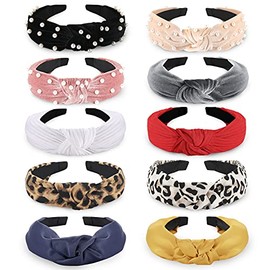Funtopia Diademas de moda para mujeres y niñas, 10 piezas de perlas anudadas con nudo superior ancho, turbante, bandas para el cabello, aros vintage d