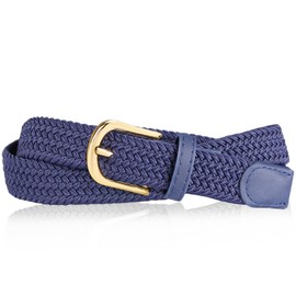EsengNoyi Braided Elastic Ladies Belts for Jeans, Stretch Woven Belt for Women, Blue, M - 43" long for waist 35"-39"