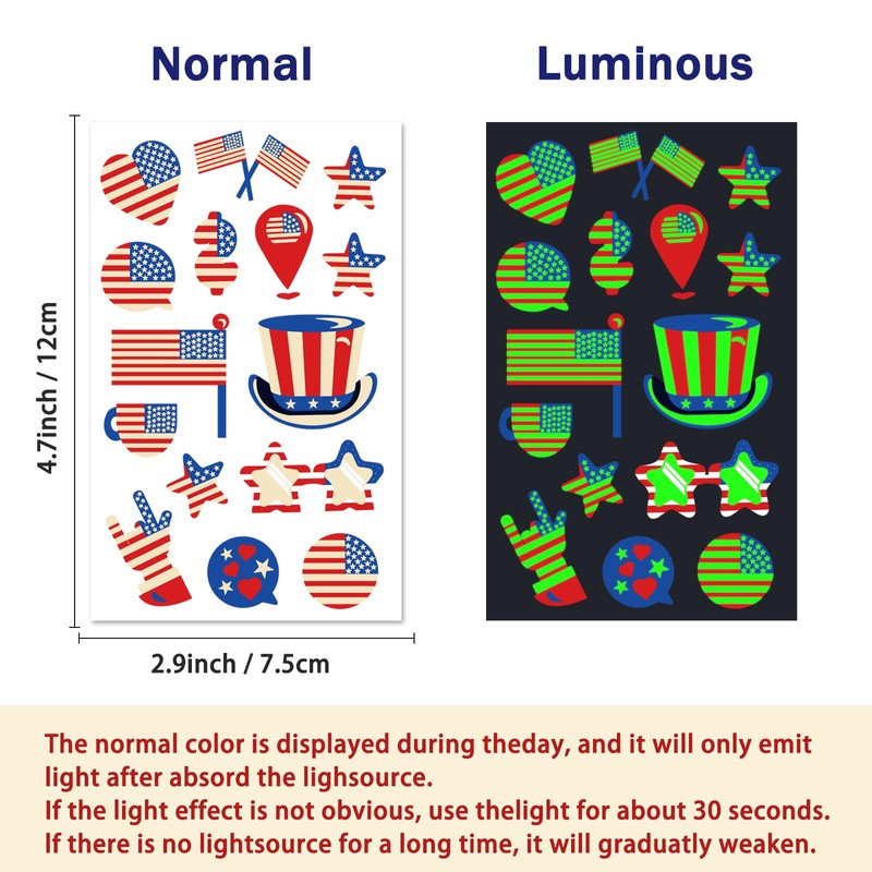 Glow Independence Day Temporary Tattoo, 4th of July Face Sleeve