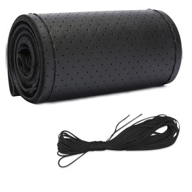 Micro Fiber Leather Steering Wheel Cover, DIY Sewing with Needle & Thread, Breathable Anti-Slip Car Steering Wheel Protector, Universal 15 Inch Auto Steering Wheel Stitch on Wrap(Black, Full Hole)