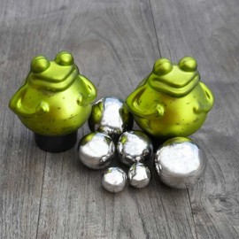 Gartenzaubereien Pond Set Swimming Frogs 2 x Green Frog with Silver Balls Decoration for Mini Ponds