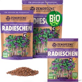 ZenGreens® Organic Radish Sprout Seeds, Choose between 10 g, 200 g and 500 g, Radish Organic Seeds, Germination Rate of >96%, China Rose, Pink Radish, Germination Seeds, Microgreens
