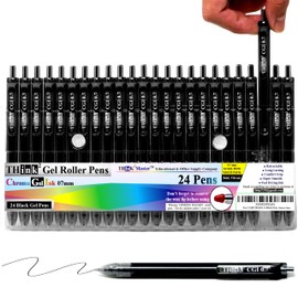 [24 Pens - Black Ink] Think2 0.7mm CGI Retractable Gel Pens. (24 Black) Medium Point Rollerball Pens with Smooth Quick Drying Ink.