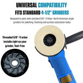 LINE10 Tools 4pk Felt Buffing Disc 4-1/2 inch with 5/8-11 Threaded Arbor for Angle Grinders