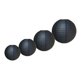Pack of 4 Decorative Chinese Round Paper Lanterns (8", 10", 12", 14") Several Sizes and Colors lampshades (Black)