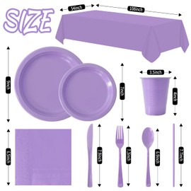 Disposable Plastic Dinnerware Set-484PCS Plastic Plates Set Includes 60 Of Each Dinner ＆ Dessert Plates, Cups, traws, Spoons, Forks & Knives for Party (Lavender, 484PCS（60 Guests）)
