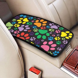 THOEWONG Colorful Puppy Cat Dog Paw Print Auto Center Console Pad, Car Armrest Seat Box Cover Protector Universal Fit for Most Cars