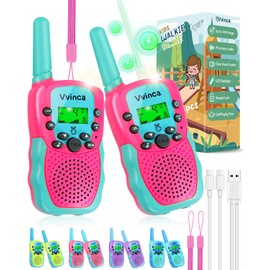Walkie Talkies for Kids, 3 Miles Long Range 22 Channels 2 Way Rechargeable Kids Walkie Talkie with Flashlight for Camping Hiking Indoor Outdoor Toy 3 4 5 6-12 Boy Girl Birthday Gifts 2 Packs