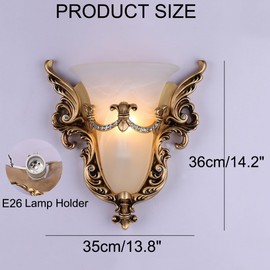 Qufute Unique Glass Wall Sconce Light Vintage Glass Wall Light Angel Wings Style Mid Century Modern Wall Light Frosted Glass Wall Sconce Gold Resin Light Fixture for Dining Room Hallway Bedroom