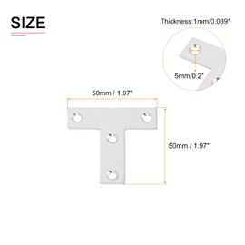 DTGN 50mm x 50mm T Brackets Shelf Brackets 12 Pieces for Furniture Repair 304 Stainless Steel Silver Tone