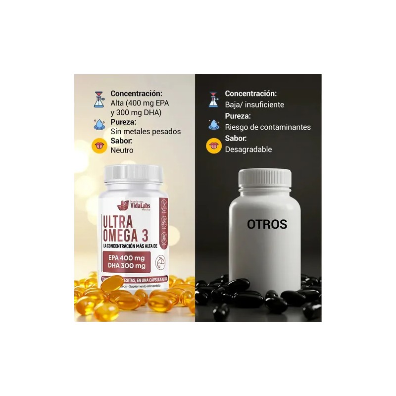 3 Frascos Ultra Omega 3 Nutrientes Vidalabs México Epa Y
