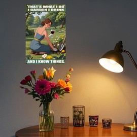 That's What I Do I Garden I Drink And I Know Things Metal Wall Sign - Vintage Tin Man Cave Decor for Garage, Bar, Garden Shed, 12x8 Inch Rustic Metal Plaque, Funny Gift