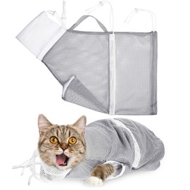 Cat Shower Net Bag Grooming Bathing Adjustable Washing Bag Multifunctional Cat Restraint Accessories Prevent Biting Scratching, Nail Trimming, Ears Clean, Keeping Calm(Grey)
