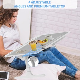 YOSOFT Laptop Desk for Bed,Adjustable Computer Bed Table Tray with Heights and Angles,PU Leather Foldable Laptop Lap Desk for Bed Floor Couch Sofa Writing Working,Lap Desk with Wrist Rest,Retainer bar