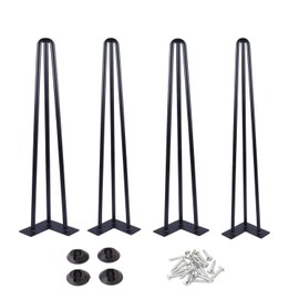 Osring 16 Inch Hairpin Table Legs with 1/2” Dia 3-Rods, Metal Furniture Legs for Coffee Table and TV Stand, Mid-Century Black Hairpin Feet with Floor Protector, 4 Pack