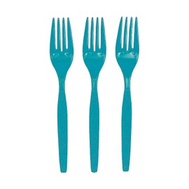 Fun Express - Turquoise Plastic Forks (50pc) - Party Supplies - Solid Tableware - Cutlery - 50 Pieces
