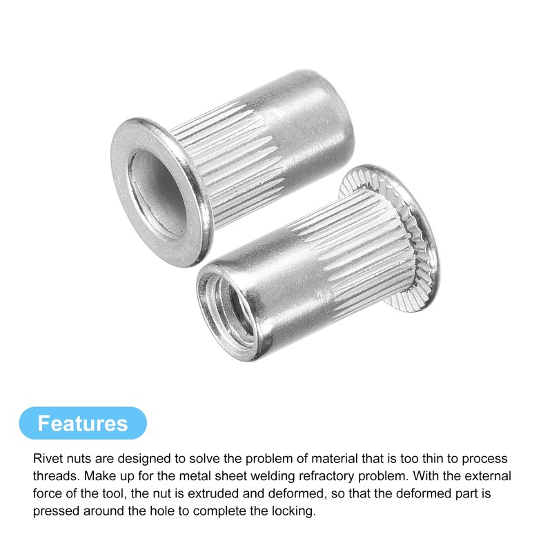 sourcing map #10-32 Rivet Nuts, 30pcs 304 Stainless Steel Knurled