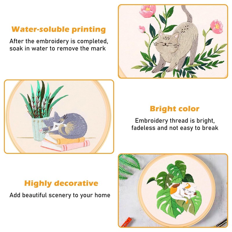 BLAZDEVE 4 Set Beginner Embroidery Kit, Easy Hand Embroidery Kit