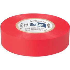 Shurtape EV 57 General Purpose Colored Vinyl Electrical Tape, UL Listed/CSA Approved, 7.0 Mil, Red, 3/4 Inch x 66 Feet, 10-Roll Pack (200784)