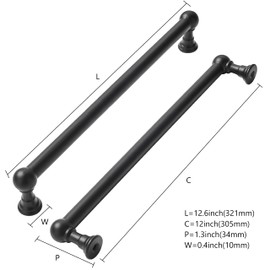 khtumeware 2 Pack 12 Inch Hole Center Matte Black Cabinet Pulls Heavy Duty Solid Cabinet Handles cabinets Dressers Kitchens Handles Bathroom cabinets