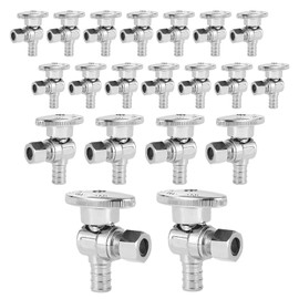 (Pack of 20) Seelink Pex Crimp 1/4 Turn Angle Stop Valve, 3/8" OD Compression x 1/2" Pex Barb Crimp (F1807), Chrome Plated Brass