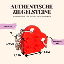 NumeroPhi LegoLove 2 Key Ring with Real Bricks Heart in Various Colours Original Building Blocks Choose Your Colour, Beige and Olive Green