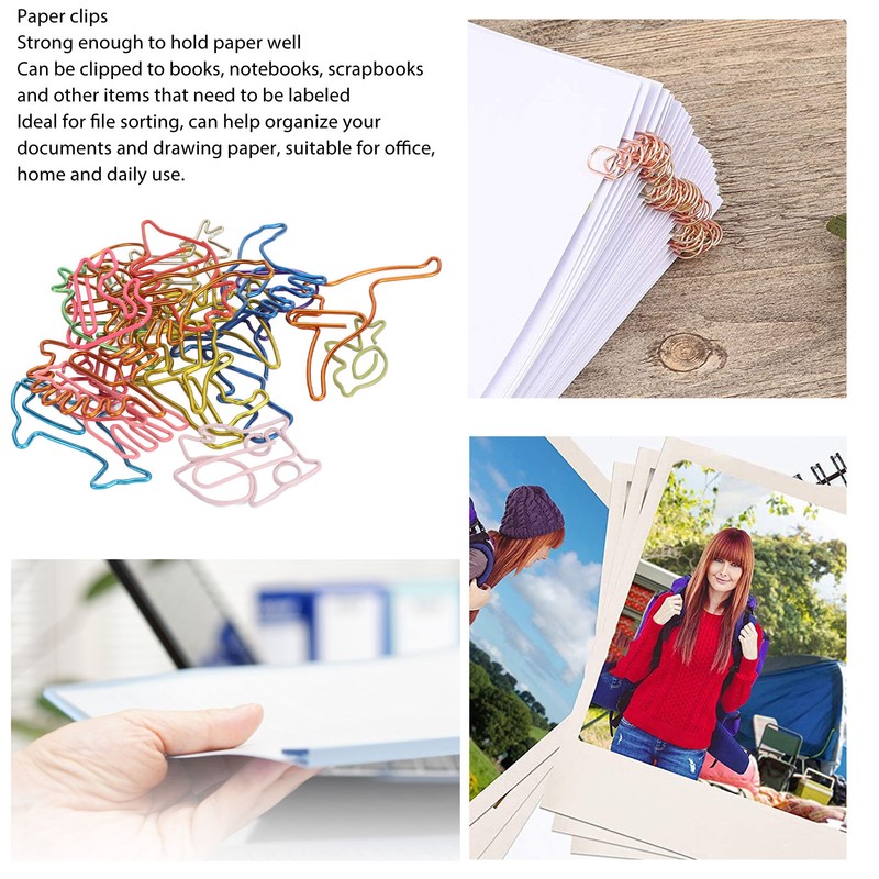 100pcs Colorful Paper Clips 20 Cute Shapes Stable Clamping Lightweight
