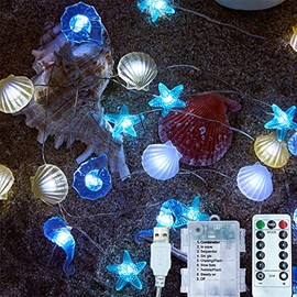 Ocean Themed Marine Life Lights,Beach Sea String Lights, Beach Aquarium Décor Sea Turtle Seahorse Starfish Giant Clam String Lights, Battery or USB powered,10ft 30 LEDs Themed Marine Life Lights (B)