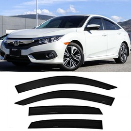 Deebior 94682 Side Window Visor Wind Vent Deflector fit for 2016-2021 Honda Civic Sedan,4pc Outside Mount Style Dark Smoke Shade Sun Rain Guards Set