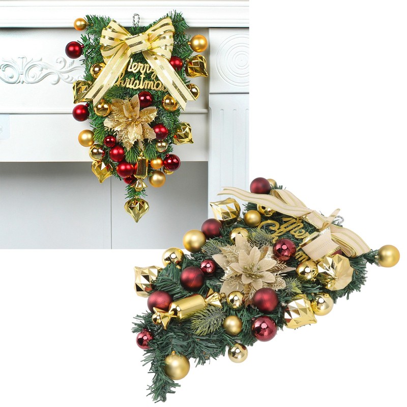 Christmas Inverted Tree Wreath Door Hanging Electroplated Ball Rattan Garland