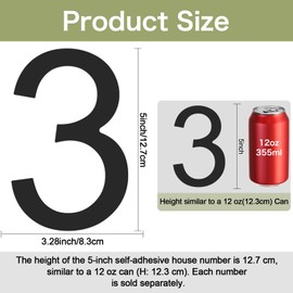 DEWEL 5 Inch Self Adhesive House Numbers, Mailbox Numbers Address Door Number,Acrylic Modern House Address Numbers and Letters for House Apartments Office Hotel Room Strong Adhesive Backing (Number 3)