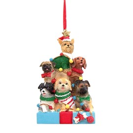 Festive Dogs in a Tree Shape Christmas Ornament, Holiday Décor, Tree Hanging Ornament, 4.25 Inches