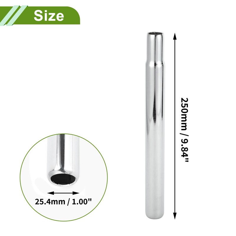 HOPESPANNER Universal 25.4x250mm Silver Tone Bicycle Seatpost Durable Bicycle Saddle