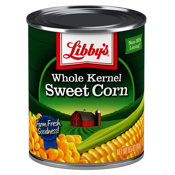 Libby's Whole Kernel Sweet Corn | 100% Sweet Corn | Naturally Sweet Flavor | Golden Yellow | Just-Off-the-Cob Crispness | Kosher | 8.5 ounce cans (Pack of 12)