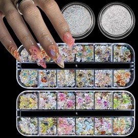 VOTACOS Rhinestones for Nails Butterfly Nail Charms 3D Flower for Nails Mixed Assorted Color Butterflies Flower Shape Design Gems Jewelry Accessories for Women DIY Manicure Supplies Decorations.