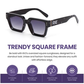 Real recognise real London Square Sunglasses for Men & Women – Trendy Square Frame Glasses with UV Protection Lenses, Unisex Lightweight Sunglasses - Black Marble