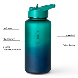 VINSUN Sports Bottle 1L with Straw Lid - BPA Free, Leak-proof - Tritan Drinking Bottle for Children and Adults - Water Bottle for Sports, School, Work