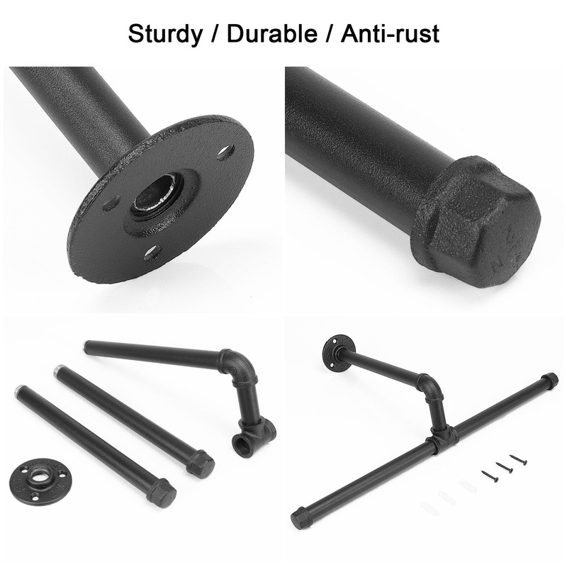 Jeasor Industrial Pipe Clothes Rack Floating DIY Wall Mounted, Heavy