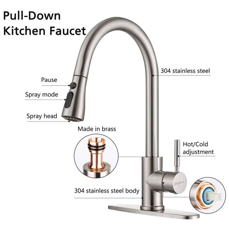 Single Handle Pull Down Kitchen Faucet, Stainless Steel Pull Out