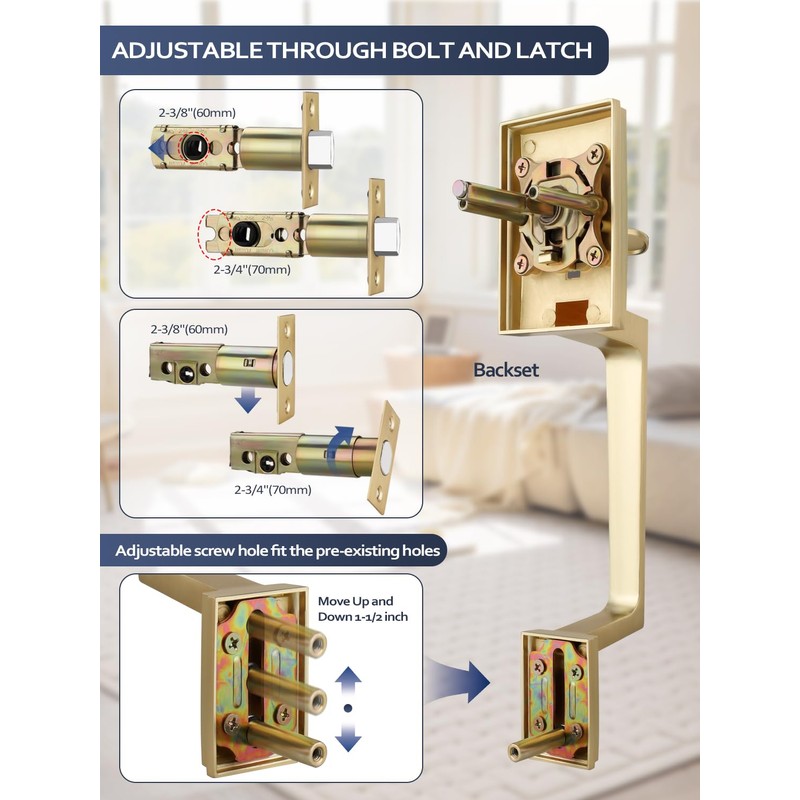 EHOMEWARE Front Door Handle with Deadbolt Set, 1 Pack Keyed