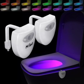 Toilet Light Motion Sensor 16 Colors Changing (2 Pack),LED Glow Bowl Inside Toilet Light,  Night Light for Bathroom, Cool & Funny Ideal Gifts for Dad Teen Boys Girls Men Women - Colour: Shield Shape-2PCS
