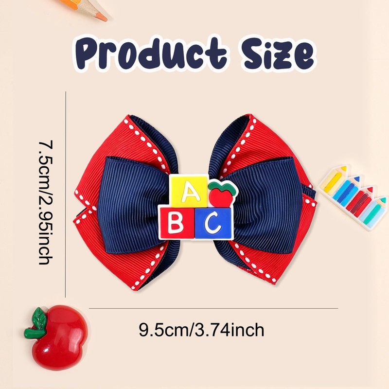 Back to School Hair Bow Clips with Alligator Clip ABC