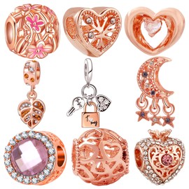 awaFanee - Juego de 9 abalorios con cuentas de plata para brazalete con colgante de circonita cúbica, Plata, Circonita cúbica
