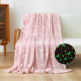 LAT Cuddly Blanket for Children, Glow in the Dark Cuddly Blanket Gifts Boys Children, Throw Blanket Fleece Blanket (Moon)