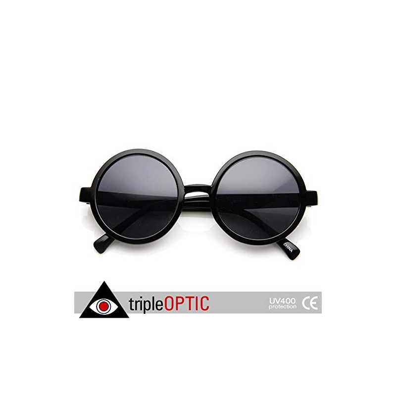 zeroUV Classic Retro Style Shiny Plastic Round Circle Sunglasses (Black