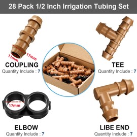 Boao 1/2 Inch Drip Irrigation Fittings 28 Pcs Barbed Connectors Tubing Kit Irrigation Parts Barbed Connectors Including 7 Tees 7 Couplings 7 Elbows and 7 End Cap for Drip or Sprinkler Systems